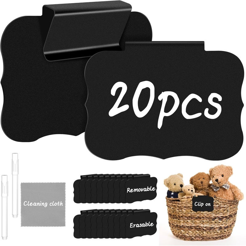 DANRONG 23PCS Basket Labels Clip On, 20 Removable Labels for Storage Bins, Kitchen Pantry Label, Plastic Storage Bin Label with 2 Chalk Markers & 1 Wipe, Label Holder, Basket Tags, Bin Clips (Black) - Image 1